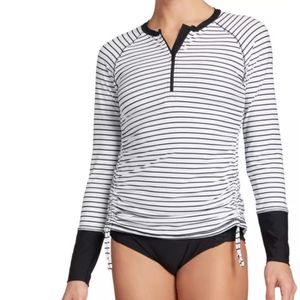 Calia Zip Long Sleeve Rashguard Stripes Ruching Black White XL